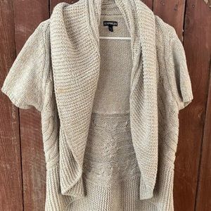 Express Beige/Brown Knit Short Sleeve Cardigan